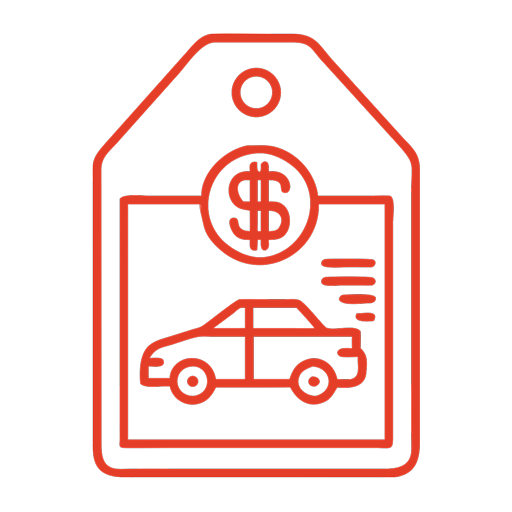 Price tag with a dollar sign and a car, illustrating fair and competitive auto repair pricing