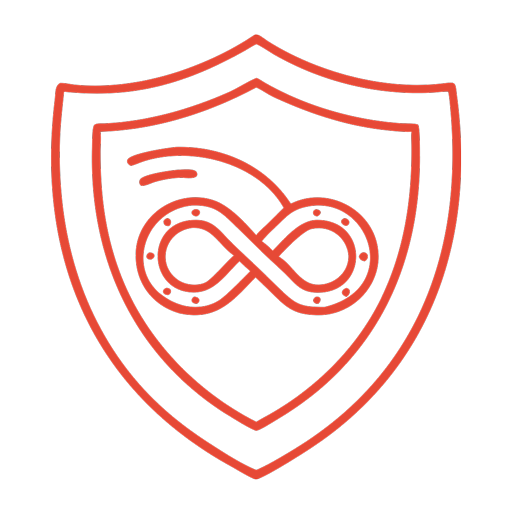 Shield with an infinity symbol made of a car hose, representing a durable quality assurance guarantee