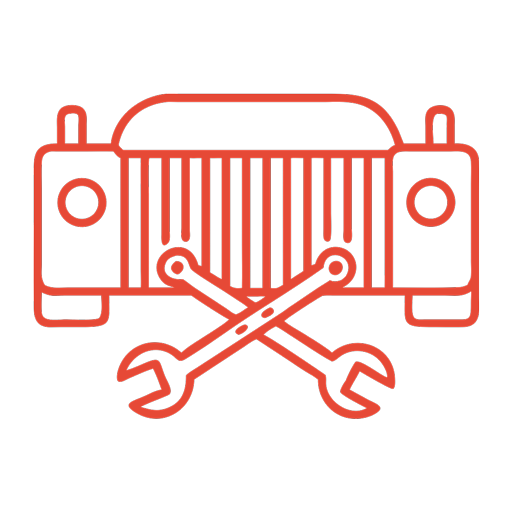 Front view of a luxury car with crossed wrenches symbolizing European car repair expertise