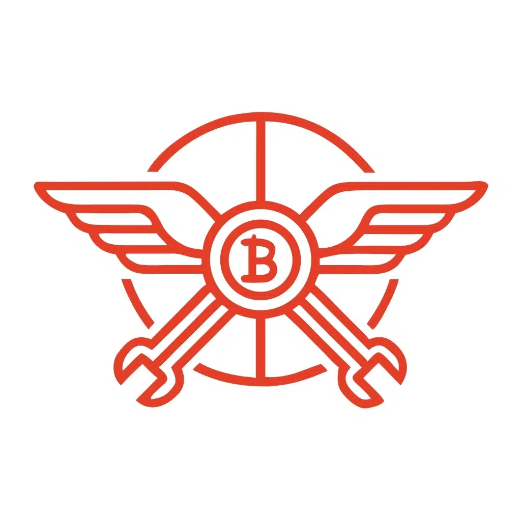 Bentley badge with crossed tools over a classic car silhouette
