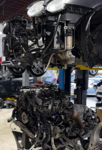 Bentley Engine Removed for Full Rebuild at European Auto Service Bentley engine and transmission removed from chassis for complete rebuild at European Auto Service in Reseda, Los Angeles