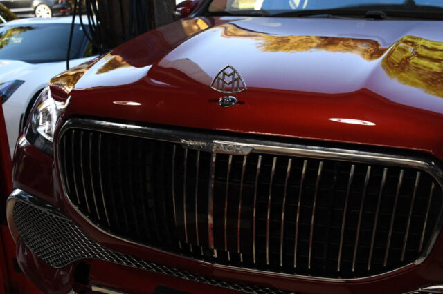 Front Grille and Emblem of Maybach GLS600 in Reseda Close-up of Maybach GLS600 grille and hood emblem at European Auto Service in Reseda