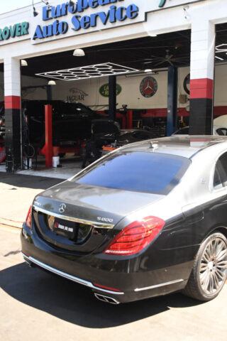 Maybach S600 at Mercedes Specialist Shop in Reseda Mercedes Maybach S600 near garage entrance at European Auto Service Reseda