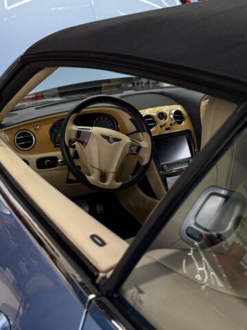 Bentley Continental GTC Interior Service in Los Angeles Blue Bentley Continental GTC convertible interior with tan leather during service at European Auto Service Reseda