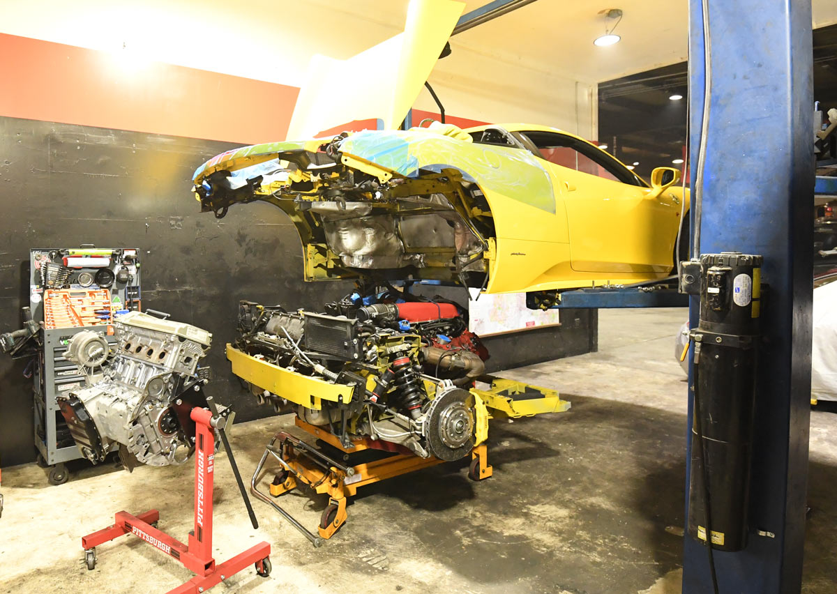 Ferrari engine removal and advanced diagnostics at independent Ferrari repair shop in Los Angeles