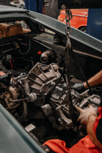Close-up of Lotus Esprit turbocharger during rebuild process at our Reseda shop