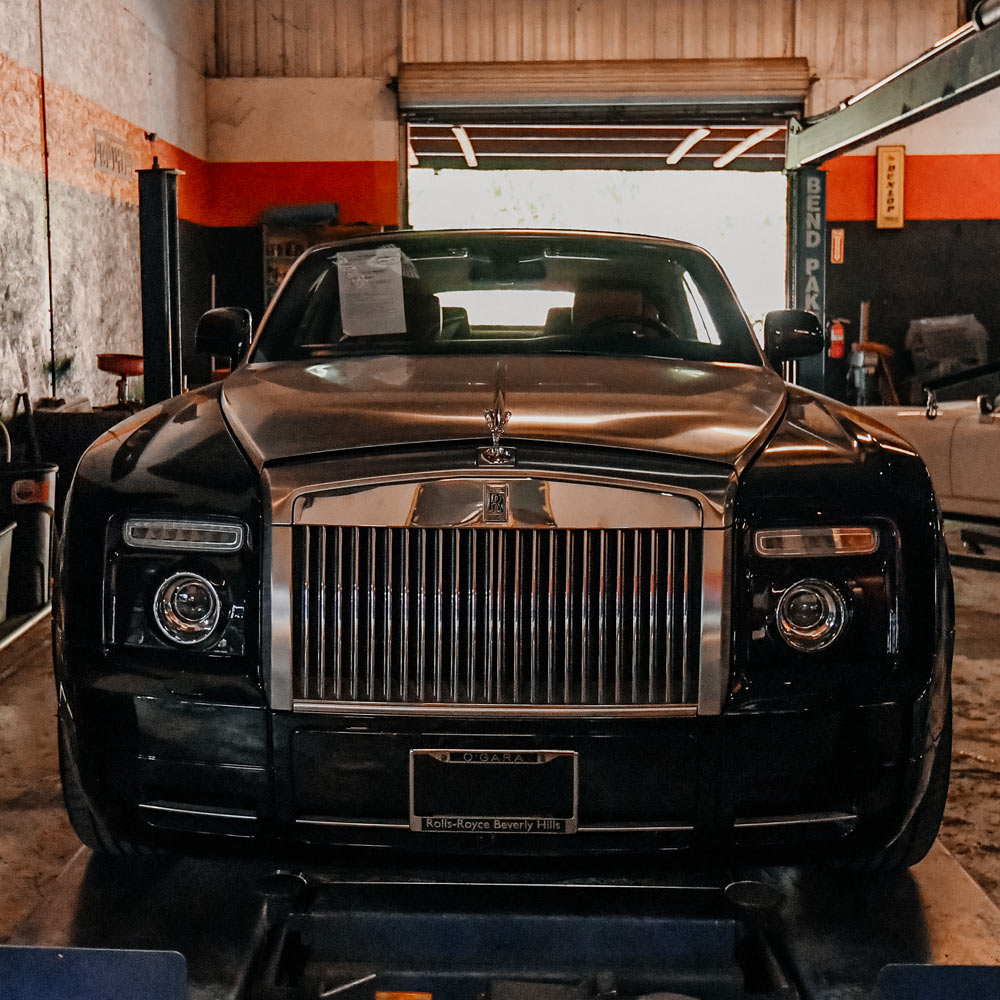 Rolls-Royce undergoing professional repair at luxury auto shop in Los Angeles