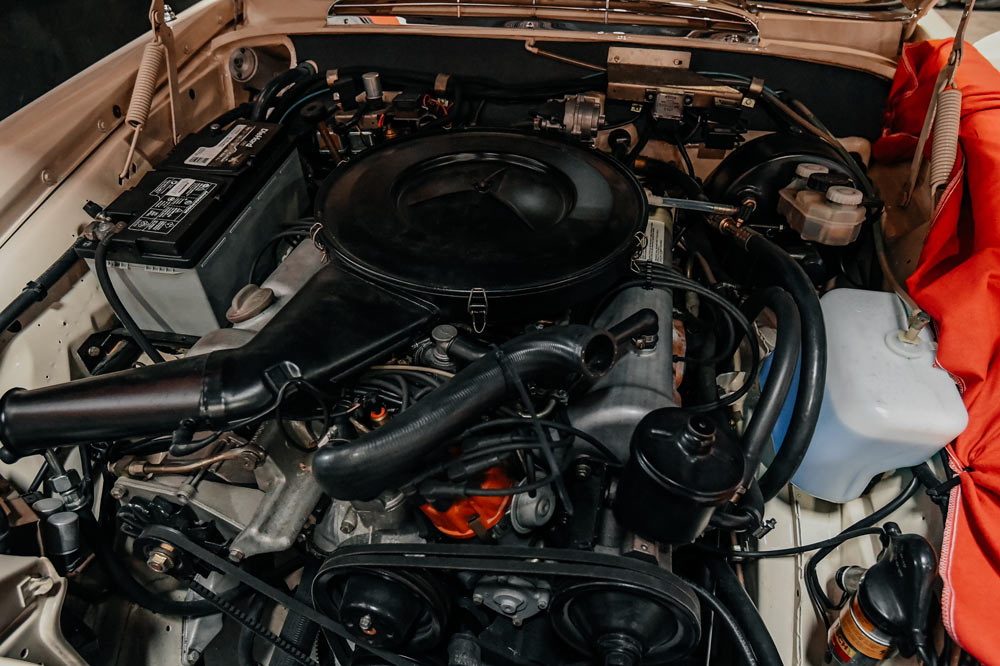 Mercedes 280SE 3.5 V8 engine bay condition before mechanical service
