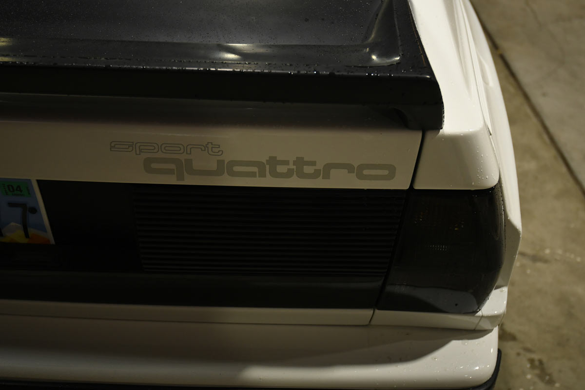 Sport Quattro decal detail on rear of Audi rally homologation special