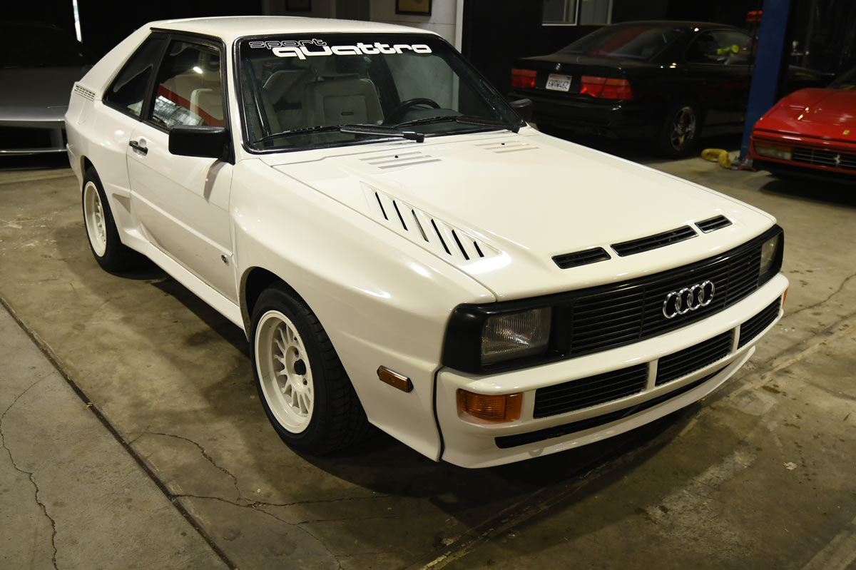 Audi Sport Quattro front view showing hood vents and five-cylinder engine bay